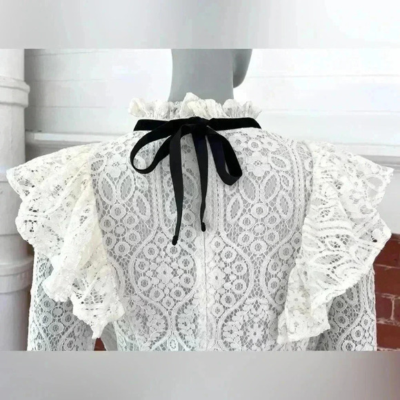 Amaryllis Lace High Neck Blouse Ruffles Long Sleeve New Romantic Sheer - Picture 11 of 15